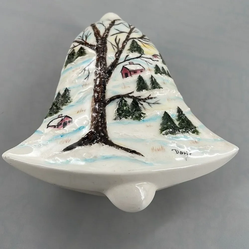Vintage bell shaped winter scene covered dish